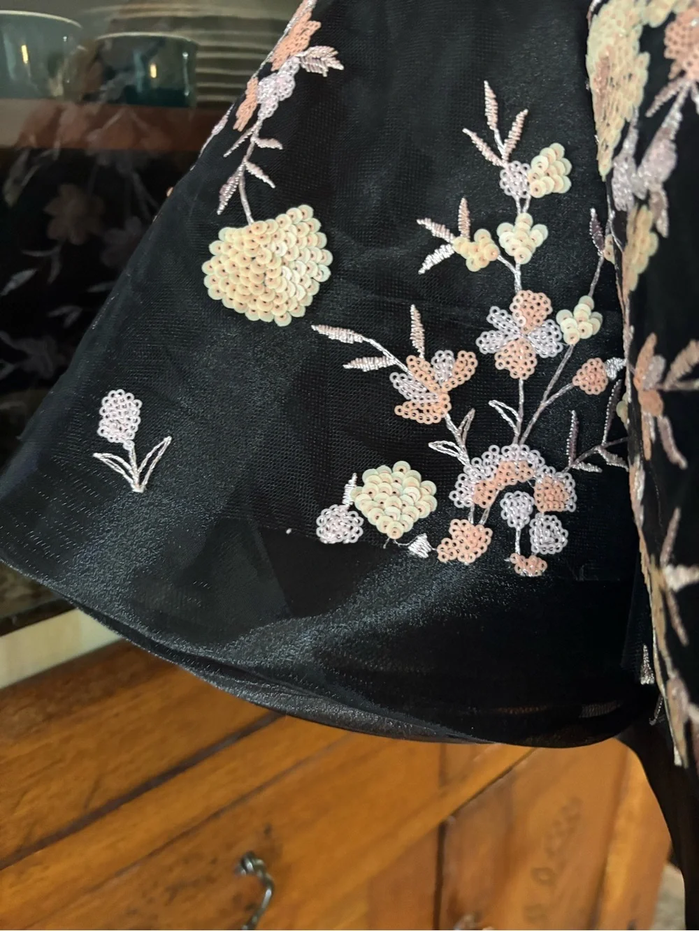 Black Floral Embroidered Girls' Formal Dress